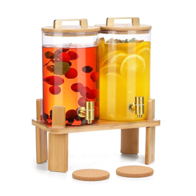 1 Gallon 2 PCS Glass Beverage Dispenser, Drink Dispensers for Parties, Lemonade Dispenser with Airtight Valve and Stainless Steel Spigot for Party,Lemonade,Juice, Tea