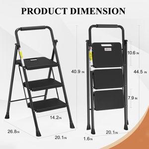 Step Ladder, Folding Step Stool with Wide Anti-Slip Pedal, Sturdy Steel Ladder, Convenient Handrail, Lightweight, Portable Steel Step Stool