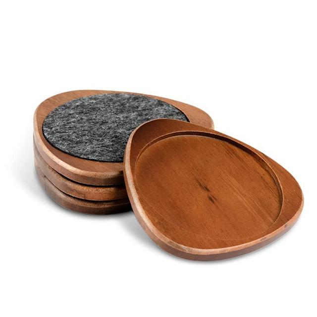 Roonin Cup Coaster for Coffee Table, Set of 4 | Bar Coasters for Drinks Absorbent | Rustic Farmhouse Coasters | Bar Decor for Home (Brown, 4 Inch, Includes 4 Felt Pads)