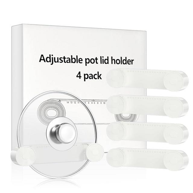 JUMEIHUI Adjustable Pot Lid Organizer for Cabinet is Fits 6" to 14" Pot Lid,Adhesive Pot Lid Holder Can H-old 3.3lb,Pots and Pans Organizer,Lid Holder,Kitchen Organizers(4Pack,White)