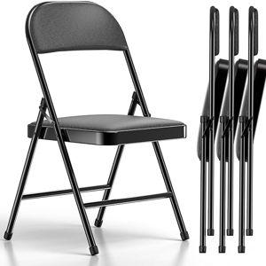 Nazhura 4 Pack Folding Chairs, Fabric Dining Chair Set with Padded Cushion and Back, Indoor Outdoo Seat for Home Office Events Wedding Party (Charcoal Fabric Seating)