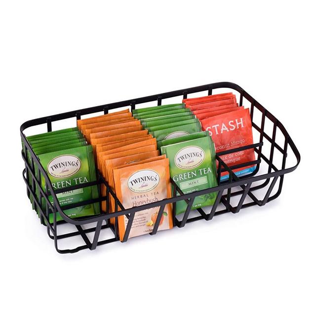 Baflan Tea Bag Organizer Caddy - Tea Box Storage Holder for Tea, Sugar Packets, Sweeteners, Small Packets - Black