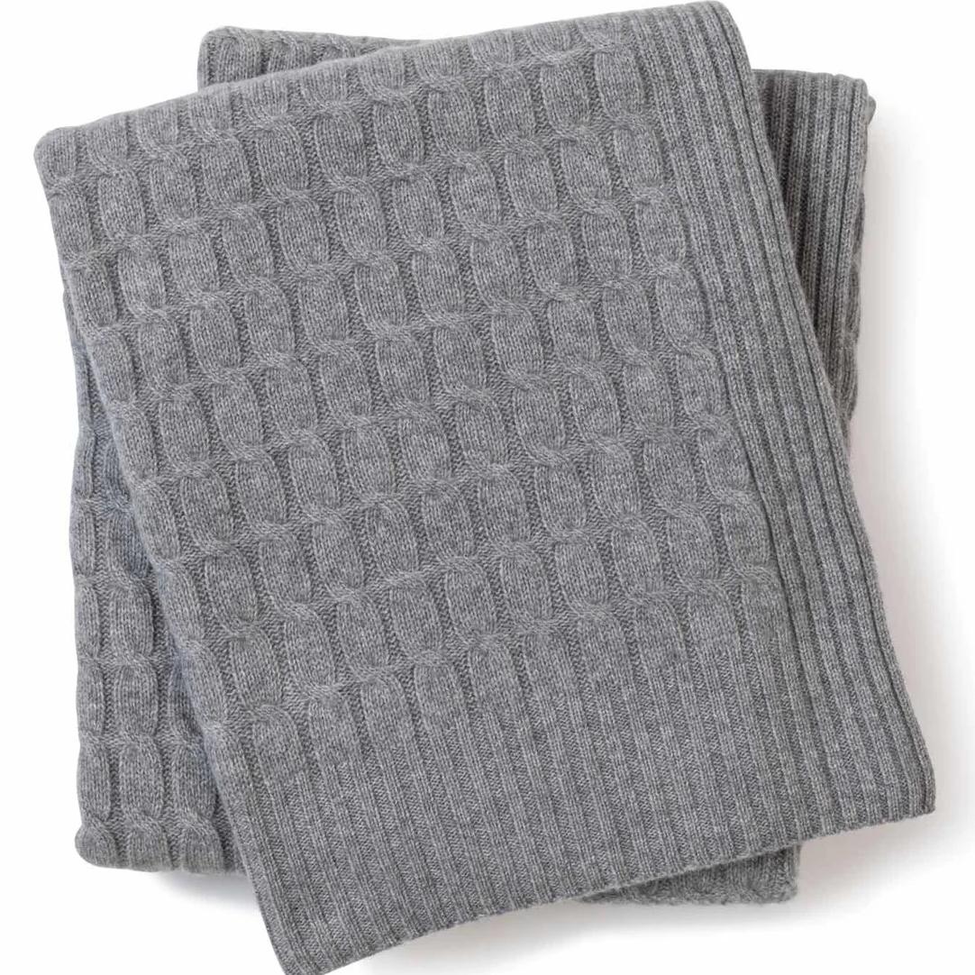 Veneto Cable Knit Cashmere Throw, Grey