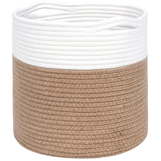 MINTWOOD Design 11 x 11 Inches Cotton Rope Basket for Flower Pot and Indoor Floor Planters, Decorative Round Woven Plant Pot Basket, Planter Covers, Small Dog Toy Storage Baskets, Jute