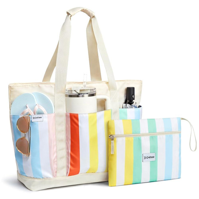 G4Free Beach Bag,Waterproof Beach Tote Pool Bags for Women,Compatible with Cup,Foldable for Weekender Travel