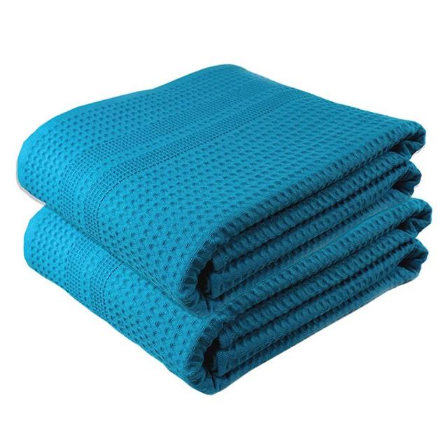 Premium Large 2 Pc Waffle Weave Bath Sheet 100% Natural Cotton – 40x80 Generous Size Lightweight Ultra Absorbent Quick Drying Fade Resistant (Aqua)