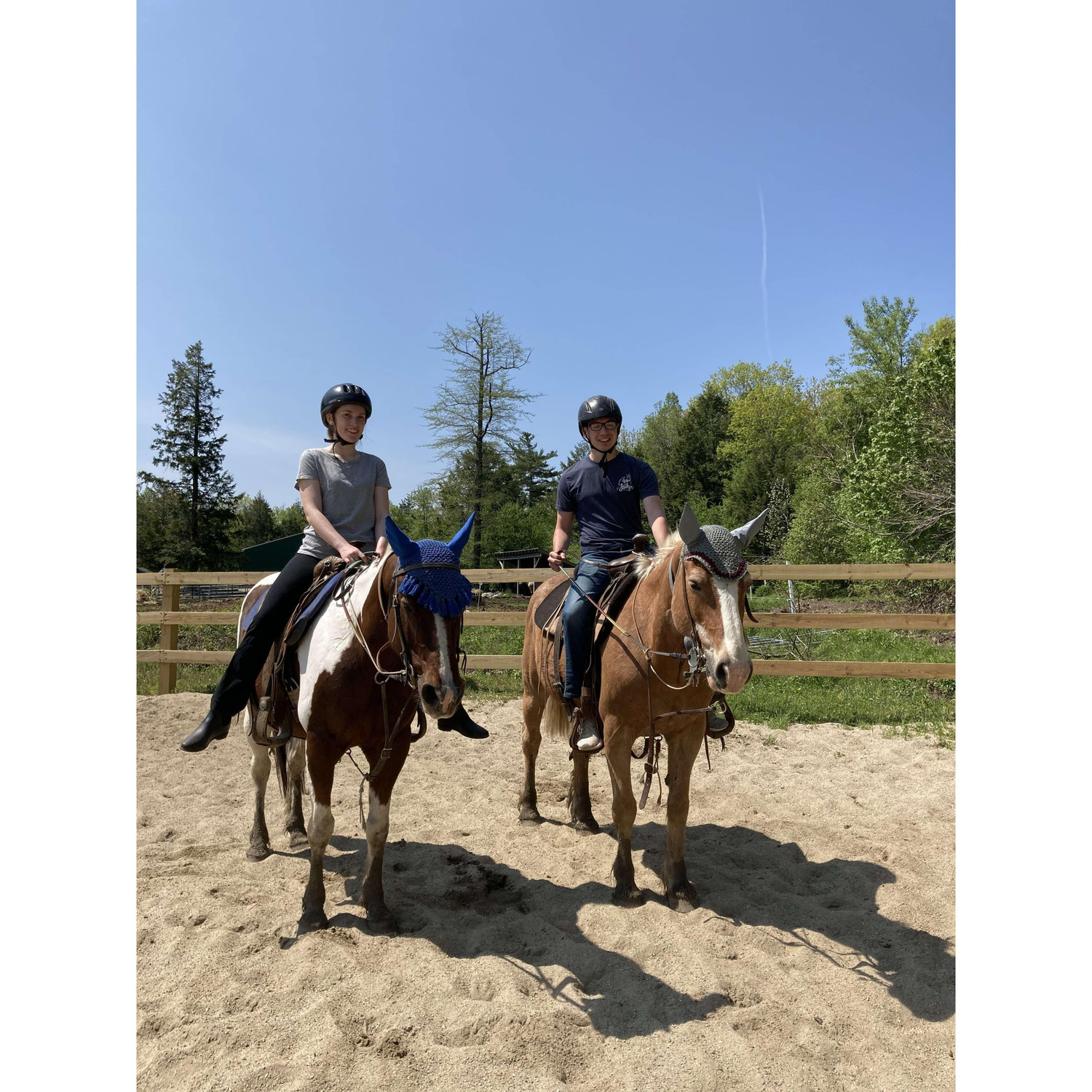 May 2021: Olivia taking Brian on his first horse back riding lesson.