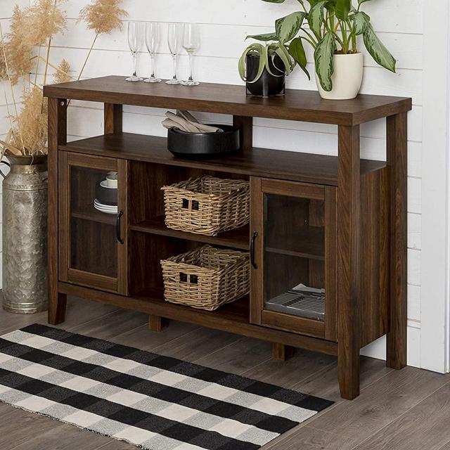 Walker Edison Tall Wood Universal Stand with Open TV's up to 58" Flat Screen Living Room Storage Entertainment Center, 52 Inch, Dark Walnut