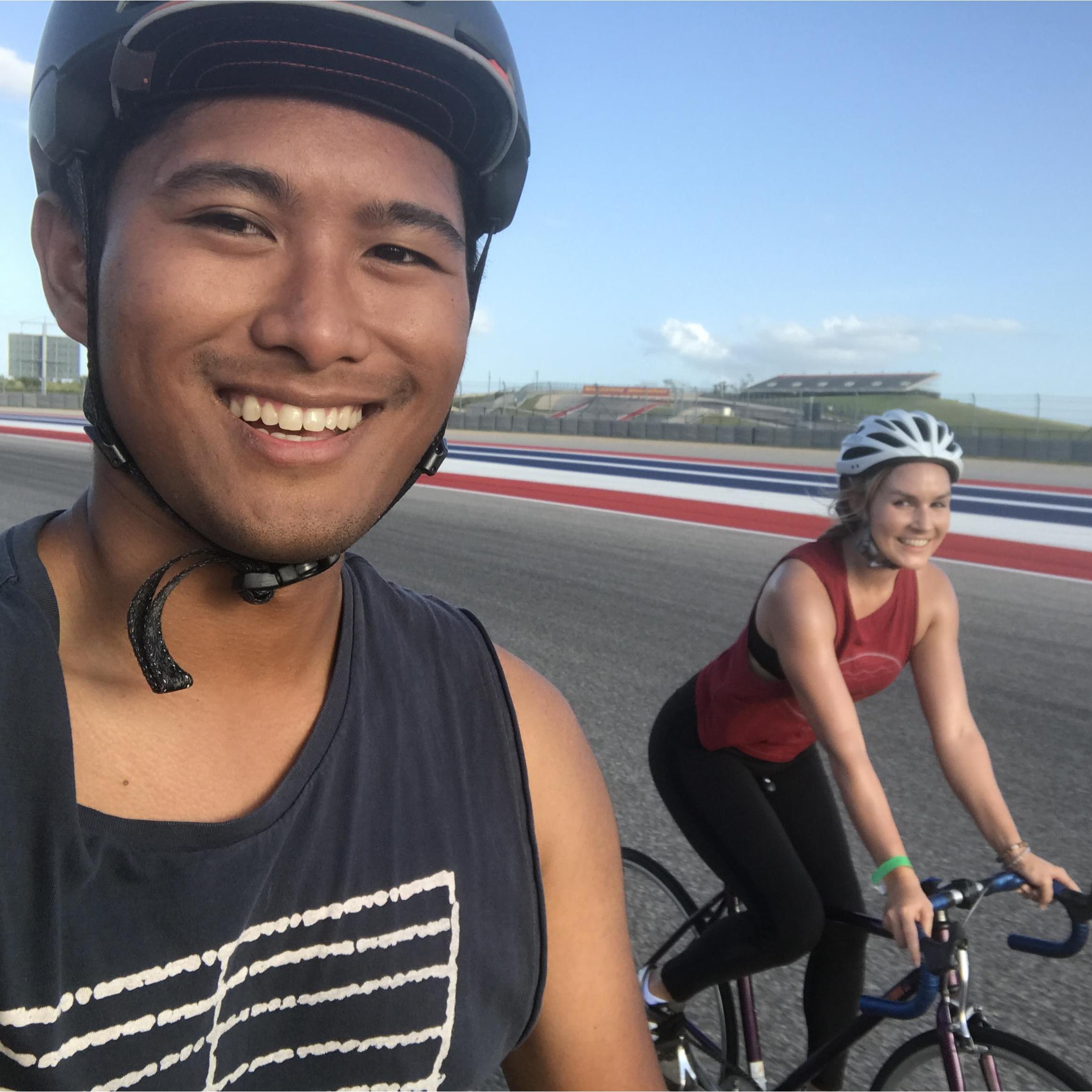First date. We took our bikes for a spin on the Circuit of the Americas track.