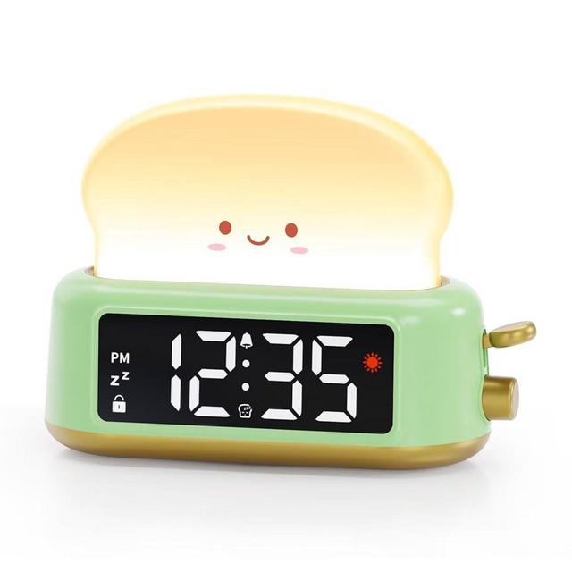 Kids Alarm Clock, Digital Alarm Clock for Bedrooms, Cute Toast Night Light, Timer, Snooze, Adjustable Brightness, Small Bedside Clock for Kids Girls Boys Teens Birthday Room Decor