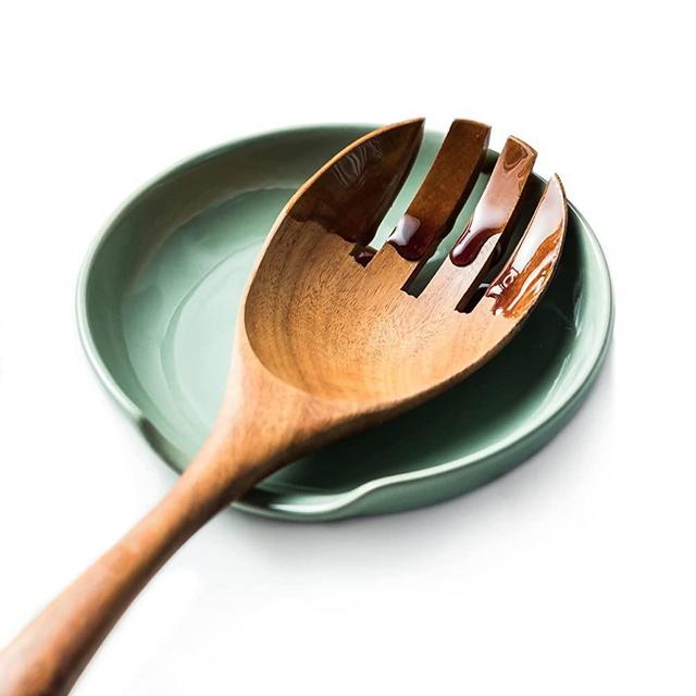 Spoon Rest for Stove Top, Spoon Holder Large Ceramic Spoon Rest for Kitchen Counter, 5 Inches Cooking Spoon Rest for Spoon, Ladle, Spatula, Modern Farmhouse Kitchen Decor, 1 PC, Green
