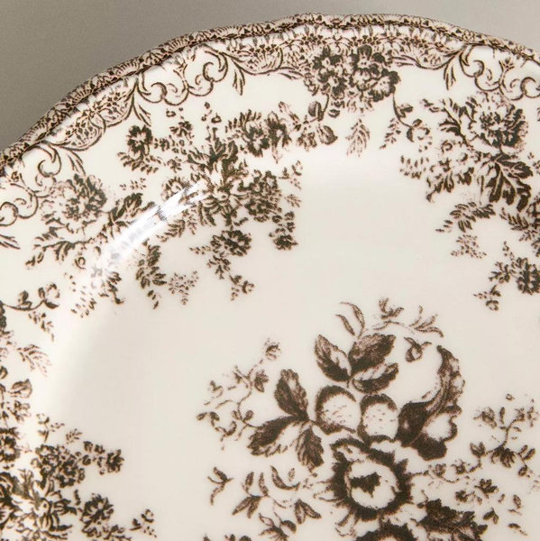 BROWN - FLORAL EARTHENWARE DINNER PLATE