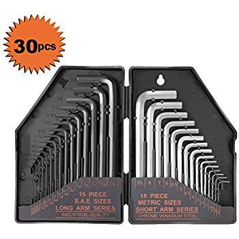 30Pcs Allen Wrench Set, Tacklife Hex Key Set with 15Pcs Black-oxide Finish 0.028”-3/8” Long Arms, 15Pcs Matte Finish 0.7-10mm Short Arms, Allen Key Set - HHW1A