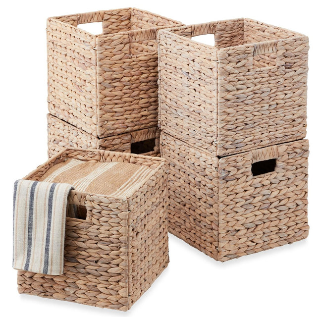 Best Choice Products 12x12in Hyacinth Baskets, Set of 5 Multipurpose Collapsible Organizers w/ Inserts - White
