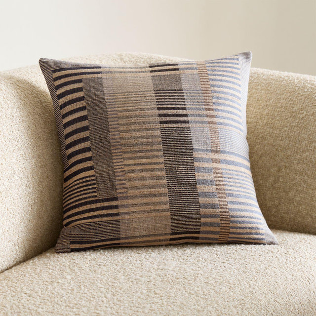 Etta Silk Wool Blend 20"x20" Deep Indigo Multi Throw Pillow with Down-Alternative Insert