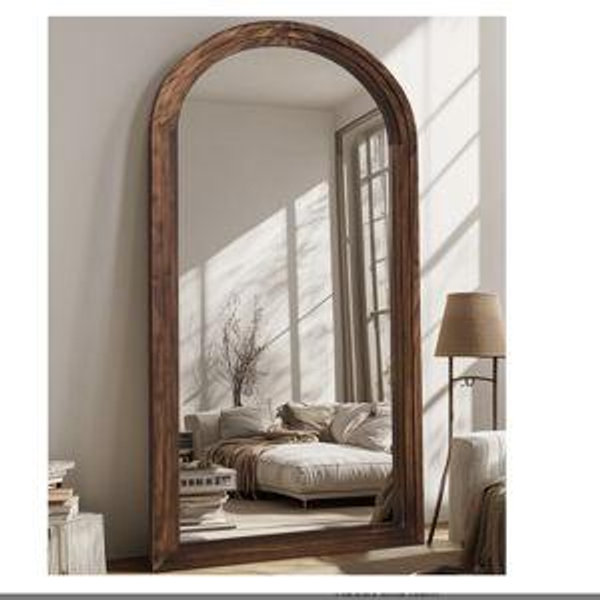 Full Length Mirror, 76"x34" Wooden Mirror Full Length with Stand Wood Floor Mirror, Oversized Stand Up Mirrors Large Wall Mirrors, Wall Mounted Mirrors, Arched Vintage Style, Walnut