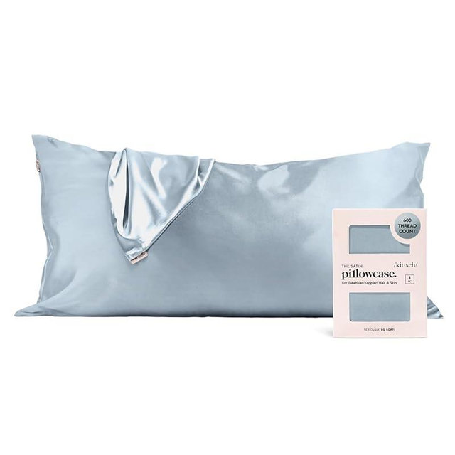 Kitsch Satin Pillowcase King Size, Softer Than Mulberry Silk Pillowcase for Hair and Skin, Breathable Smooth Cooling Pillow Covers 19x36 Inches with Zipper, Gifts for Women Mom Men, Haze Blue, 1 Pack