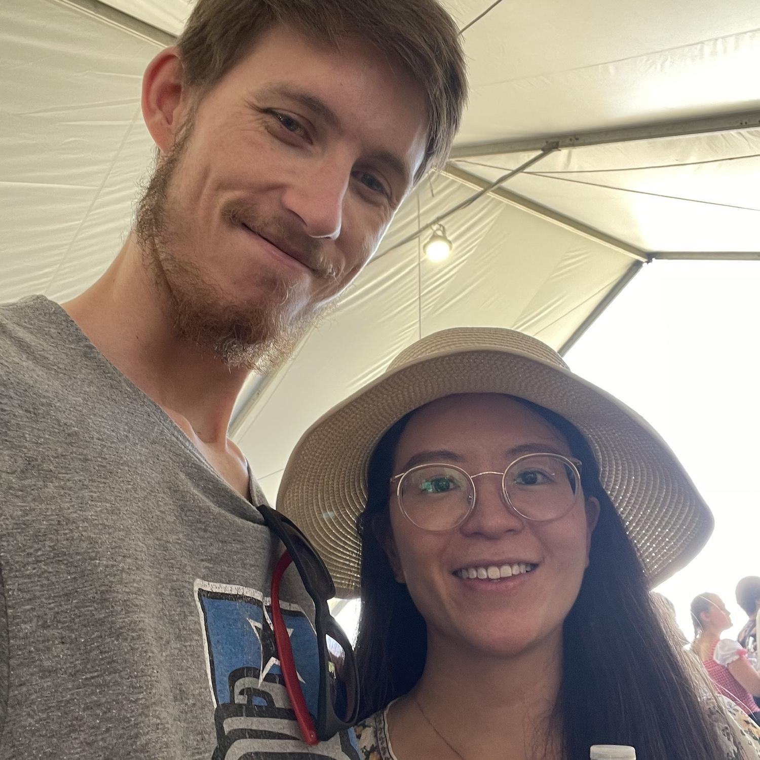 October German festival! Benjamin and Nina had German sausages, but not beers! They did chicken dance too! Nina likes German because of Bach’s music, Benjamin has ancestors from there!