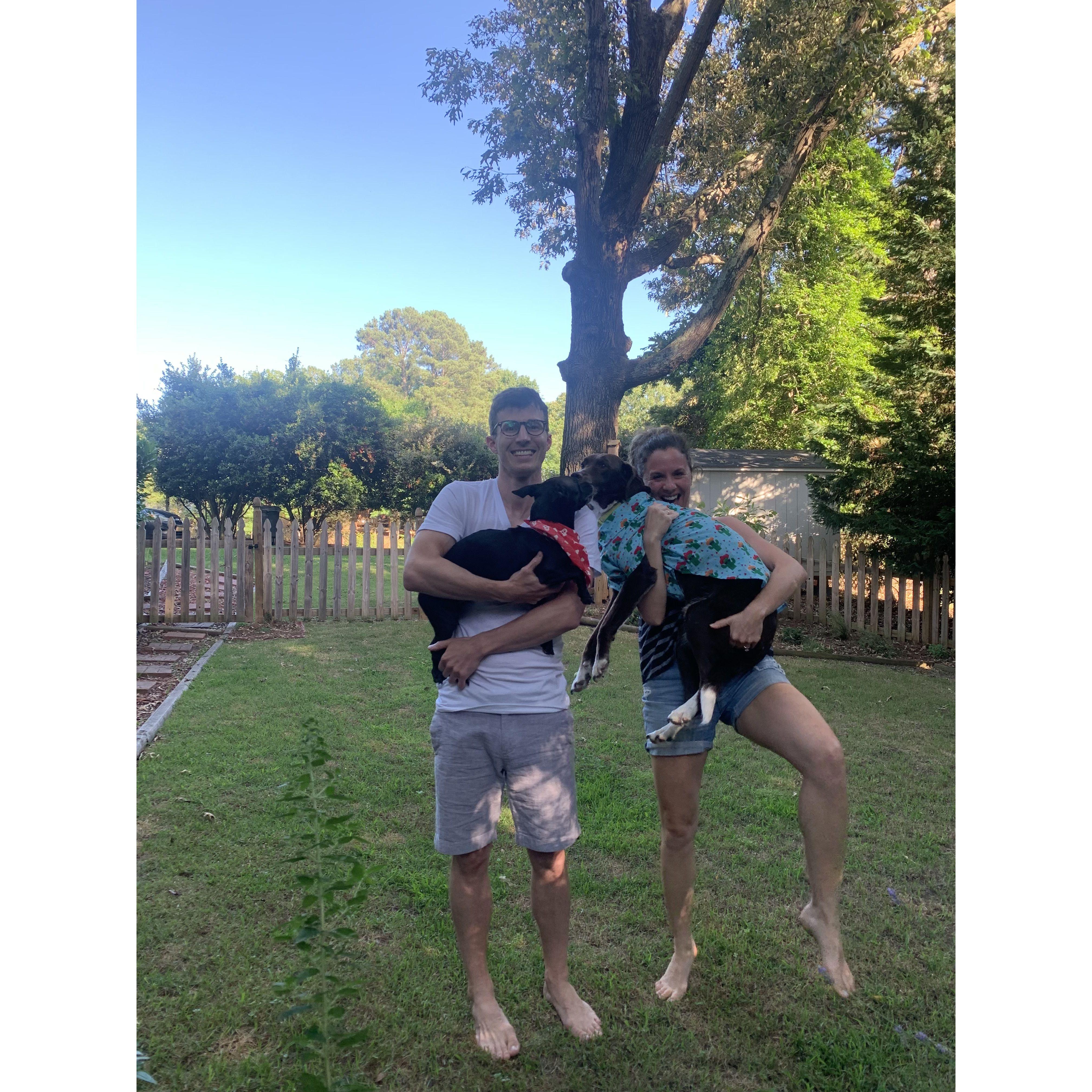 Our crazy little family, in our backyard.