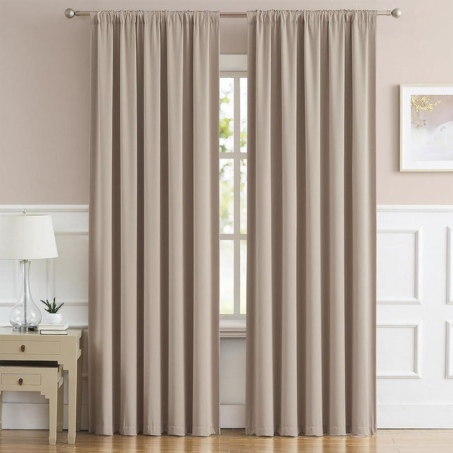 DUALIFE Taupe Room Darkening Curtains Back Tab Rod Pocket 2 Panels Set 63 Inch Length Light Coffee Cafe Curtains & Drapes for Bedroom 52 by 63 Inch