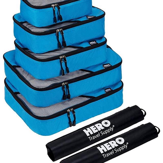 HERO Packing Cubes (5 Set) – Travel Organizers with 2 Bonus Laundry Bags