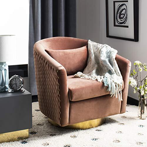 Safavieh Home Collection Clara Quilted Swivel Dusty Rose Tub Accent Chair, Gold