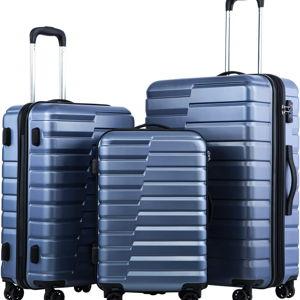Coolife Luggage Sets, 3 Piece Hard Shell Suitcase Set with Spinner Wheels, Expandable Large Checked Luggage, Lightweight Rolling Carry On with TSA Lock Blue