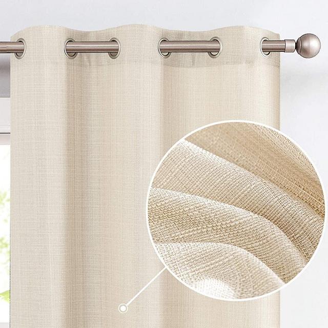 jinchan Burlap Linen Textured Curtains for Living Room Bedroom Window Panels Grommet Light Filtering 2 Panels Beige 84 inch Long