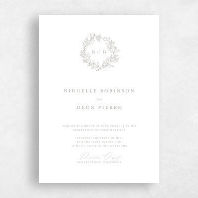 Grey Floral Wedding Invitation - Seraphine Classic Letterpress