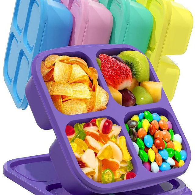5 PCS Bento Snack Containers, Reusable 4 Compartment Divided Food Storage Containers, Divided Lunchable Container for School, Work and Travel (Multicolor)