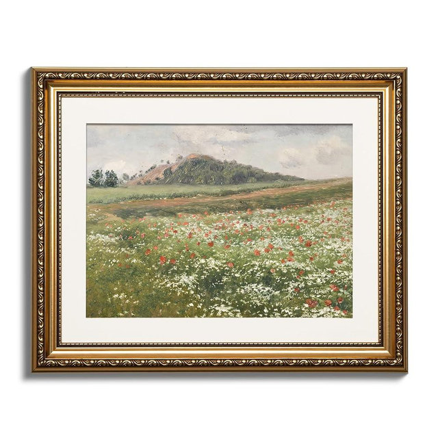 ARPEOTCY Vintage Gold Framed Wall Art, Fields with Wild Poppies Retro Paintings, Canvas Prints Artwork with Antique Frame, Victorian Wall Picture Decor for Gallery Living Room 13x16 inch