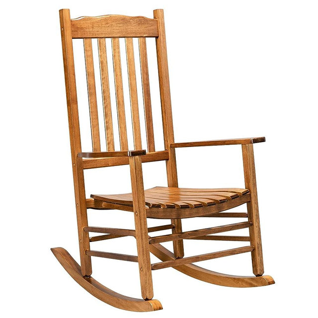 Outvita Outdoor Rocking Chair, Solid Wood High Back Rocker, All Weather Lounge Chair for Porch Patio Fire Pit Garden Backyard Deck Indoor, Wave Shape, Natural