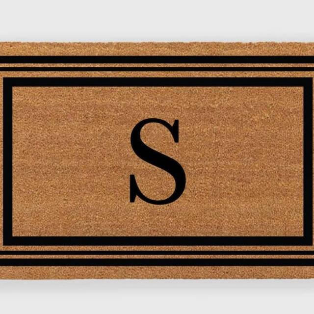 Monogrammed Coir Border Door Mat,Monogram Border Personalized Doormat,Personalized Doormat,Black Border doormat,Flocked Personalized Doormat