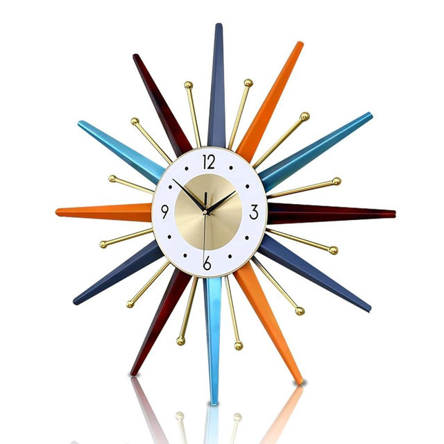 FIELDY Large Wall Clock 27.5 Inch Mid Century Wall Clock Starburst Clock Non Ticking Battery Operated 3D Wall Clock Home Décor for Living Room, Kitchen, Dining Room, Bedroom