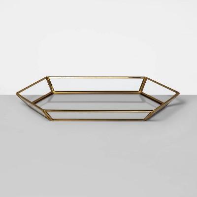 13&#34; x 1.3&#34; Glass and Brass Curio Tray Clear/Gold - Opalhouse&#8482;