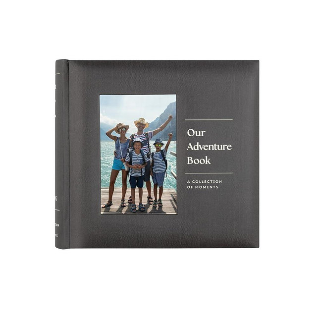 MCS Our Adventure Charcoal Photo Album Holds 200 4x6 Photos with Memo Space, Clear Side-Loading Pockets – Scrapbook Style Keepsake for Vacations & More – A Thoughtful Gift