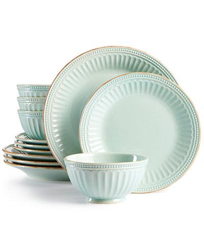 French Perle Groove Ice Blue 12-Piece Dinnerware Set, a Macy's Exclusive Style
