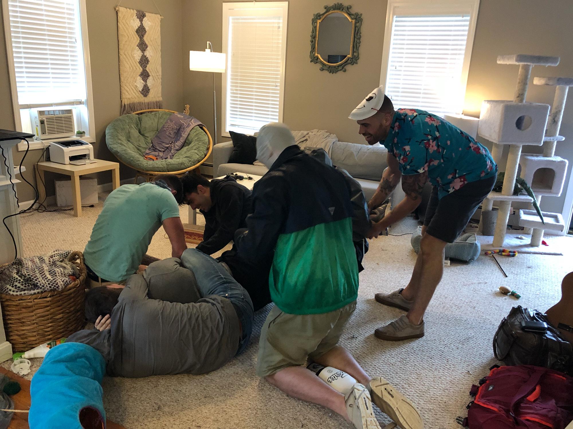 Nick getting captured for his bachelor party