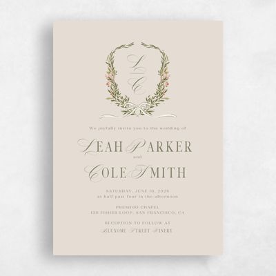Classic Greige, Beige Wedding Invitation - Cindra Portrait