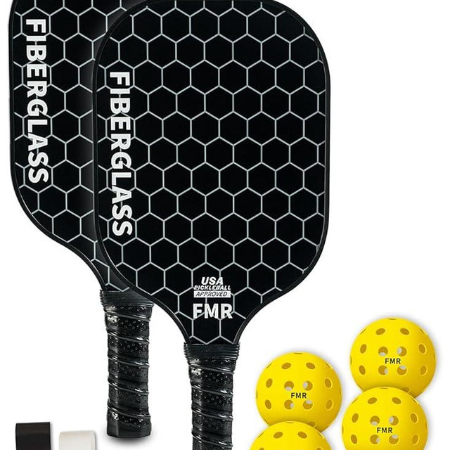 Feel my rhythm Pickleball Paddles Set of 2 with 4 Balls - USAPA Approved Fiberglass Surface, Lightweight, Non-Slip Grip - Premium Paddle Set for All Skill Levels Indoor & Outdoor