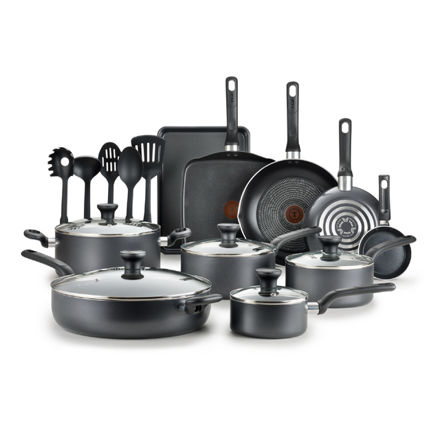 T-fal Easy Care 20-Piece Nonstick Cookware Set, Thermospot, Grey, B087SKDW