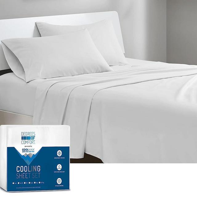 Degrees of Comfort Coolmax Cooling Sheets Set for Full Size Bed, Moisture Wicking for Night Sweats Best Comfort, Cool Sheets for Hot Sleepers During Warm Weather with Deep Pocket, White-4PC