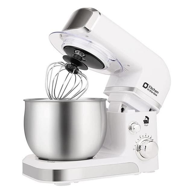 Kitchen in the box Stand Mixer,3.2Qt Small Electric Food Mixer,6 Speeds Portable Lightweight Kitchen Mixer for Daily Use with Egg Whisk,Dough Hook,Flat Beater (White)