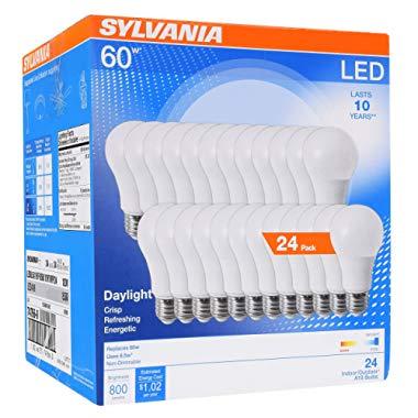 SYLVANIA 74766 60W Equivalent, LED Light Bulb, A19 Lamp, Efficient 8.5W, Bright White 5000K, 24 Pack, Count