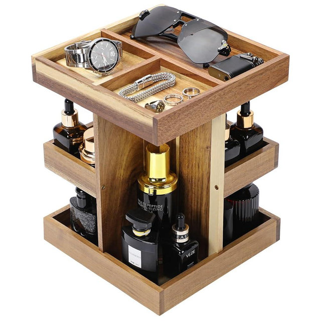 EXIN DECHEN Cologne Organizer for Men,Cologne Stand,3 Tier Wooden Perfume Shelf with Rotate,Desk Organizer,Gift for Dad From Wife,Husband Boyfriend Birthday Gift Ideas,Fathers Day Gift for Men