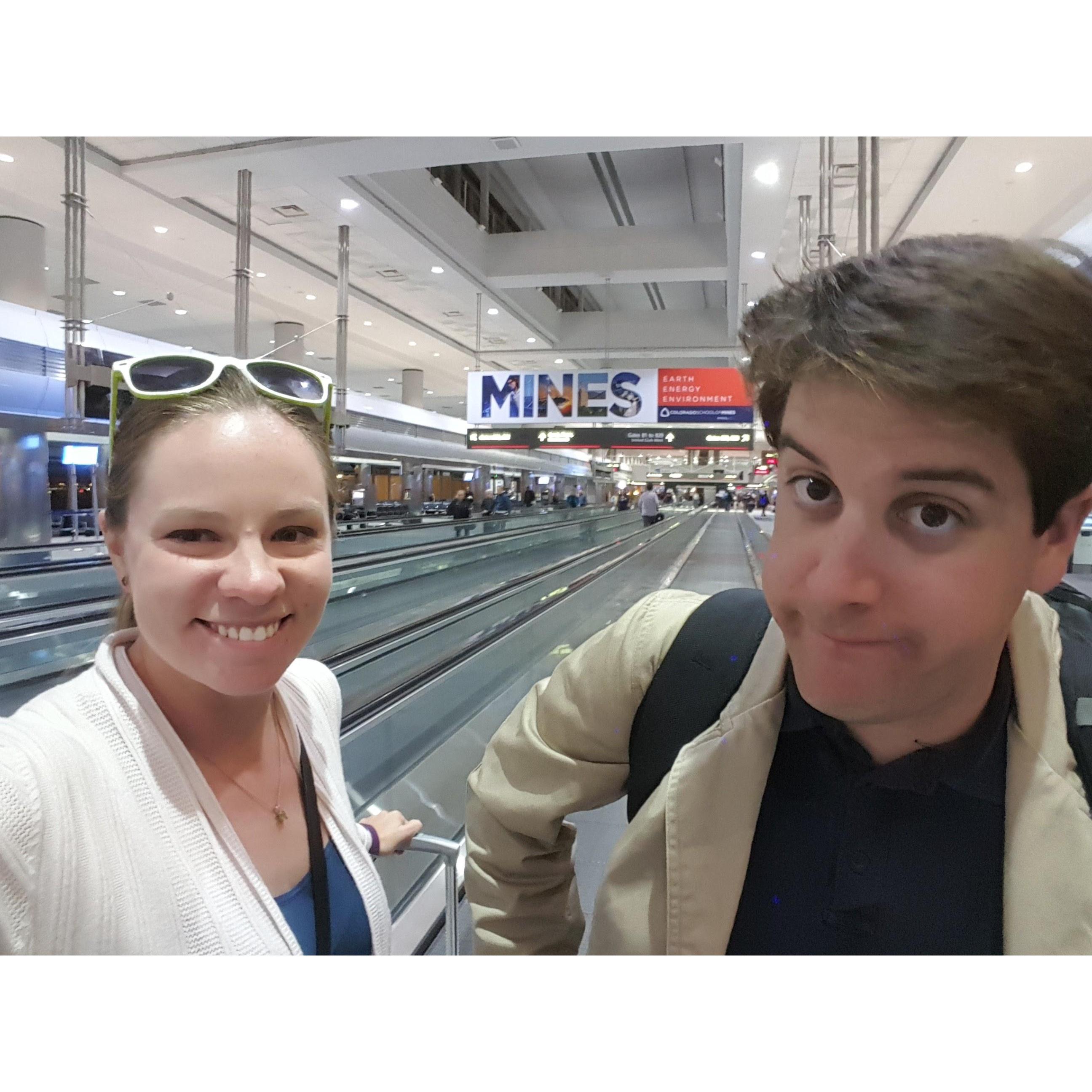 Obligatory selfie at the Denver International Airport in front of the Mines advertisement, 2017