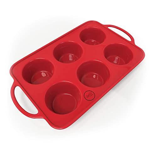 Silicone Muffin Pan & Cupcake Maker - 6 Cup Regular Size Sturdy Metal Handle - Perfect for Keto Paleo Vegan Muffin Recipes - Top Standard Size Nonstick Silicon Molds