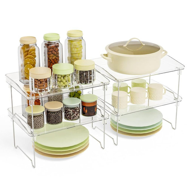 STARLATTA Acrylic Cabinet Organizer Shelf,4 Pcs Stackable Kitchen Counter Shelves,Spice Rack,Countertop Organizers,Clear Plastic Storage Organization for Makeup，Bathroom,Cupboard,Desk,Pantry