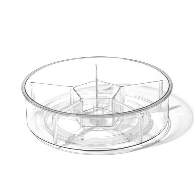 BINO Plastic Round Turntable Organizer with 6 Compartments - Clear | Spinning Divided Turntable Container | Rotating Organizer Storage for Bottle Condiments Fridge Kitchen Counter Pantry Bathroom