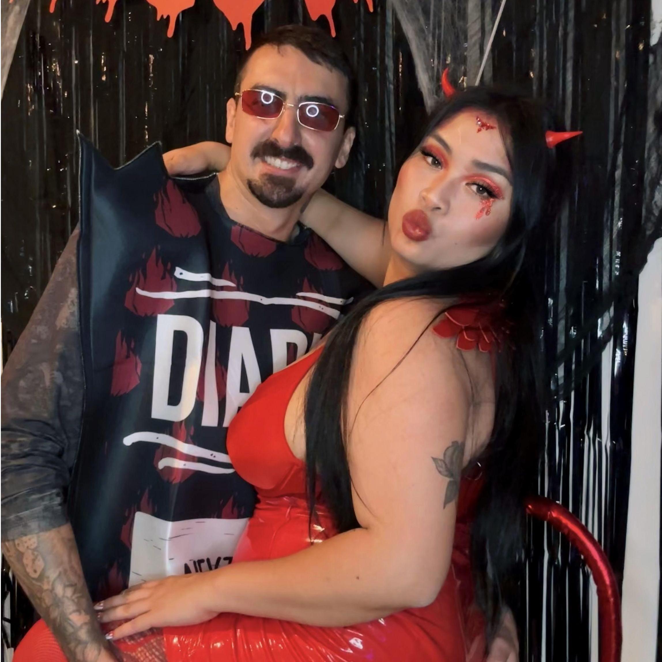 The first Halloween party in 2023 was thrown at their new home. They dressed as devils, Kolby was a Diablo sauce packet!